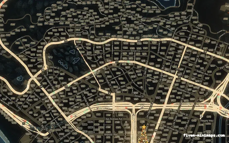 Christmas Black WINTER OBSIDIAN FiveM-compatible minimap for GTA 5 — google style — showing Los Santos street detail