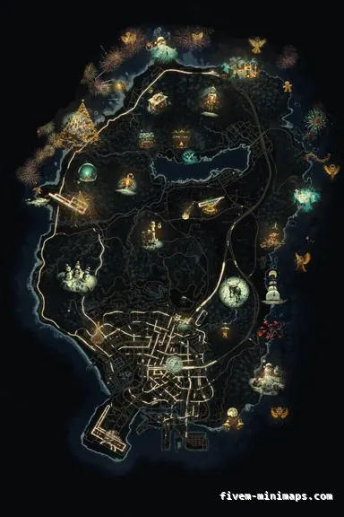 Christmas Black WINTER OBSIDIAN FiveM-compatible minimap for GTA 5 — without postal codes — showing the whole Los Santos and Blaine County map