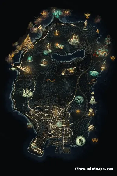 Christmas Black WINTER OBSIDIAN FiveM-compatible minimap for GTA 5 — with postal codes — showing the whole Los Santos and Blaine County map