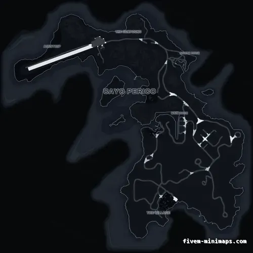 Black OBSIDIAN Cayo Perico FiveM-compatible minimap for GTA 5 — optional island add-on in the same palette, google style