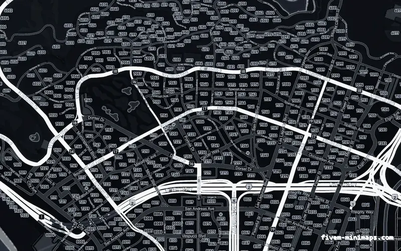 Black OBSIDIAN FiveM minimap for GTA V — google style — showing Los Santos street detail