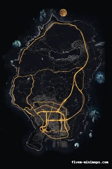 Halloween Black HAUNTED OBSIDIAN FiveM-compatible minimap for GTA 5 — google style — showing the whole Los Santos and Blaine County map