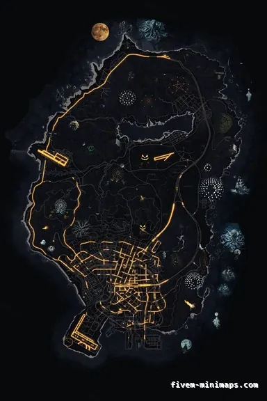 Halloween Black HAUNTED OBSIDIAN FiveM-compatible minimap for GTA 5 — without postal codes — showing the whole Los Santos and Blaine County map