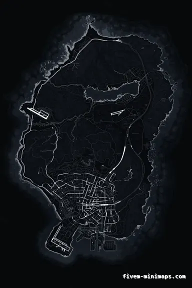 Black OBSIDIAN FiveM minimap for GTA V — without postal codes — showing the whole San Andreas map