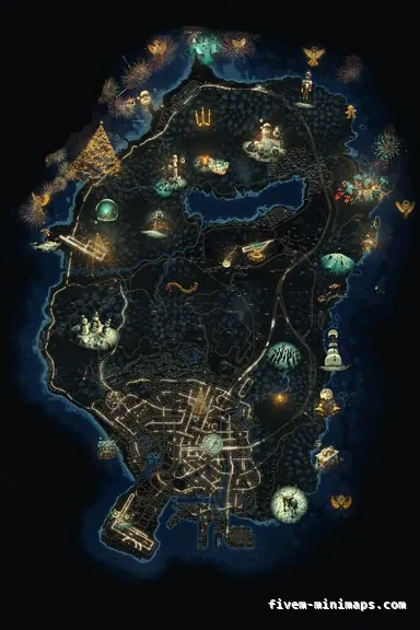Christmas Blue WINTER COBALT FiveM-compatible minimap for GTA 5 — with postal codes — showing the whole Los Santos and Blaine County map