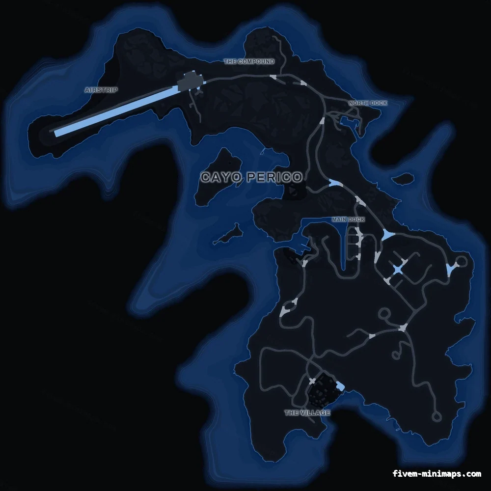 Blue COBALT Cayo Perico FiveM-compatible minimap for GTA 5 — optional island add-on in the same palette, google style