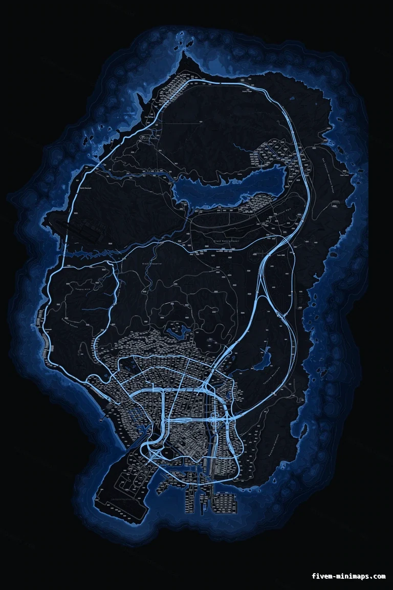 Blue COBALT FiveM minimap for GTA V — google style — showing the whole San Andreas map