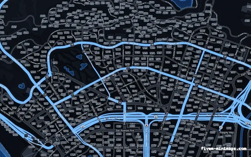 Blue COBALT FiveM minimap for GTA V — google style — showing Los Santos street detail