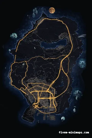 Halloween Blue HAUNTED COBALT FiveM-compatible minimap for GTA 5 — google style — showing the whole Los Santos and Blaine County map