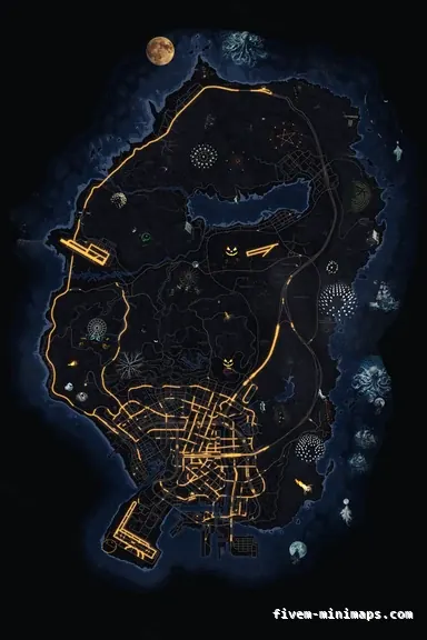 Halloween Blue HAUNTED COBALT FiveM-compatible minimap for GTA 5 — without postal codes — showing the whole Los Santos and Blaine County map