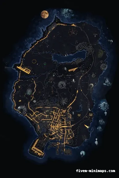 Halloween Blue HAUNTED COBALT FiveM-compatible minimap for GTA 5 — with postal codes — showing the whole Los Santos and Blaine County map