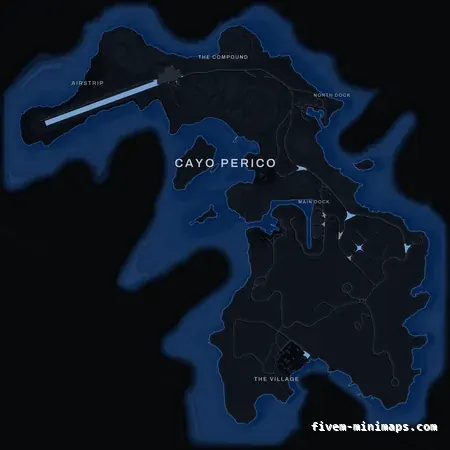 Blue COBALT Cayo Perico FiveM-compatible minimap for GTA 5 — optional island add-on in the same palette, without postal codes