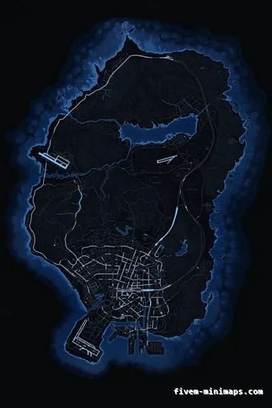 Blue COBALT FiveM minimap for GTA V — without postal codes — showing the whole San Andreas map