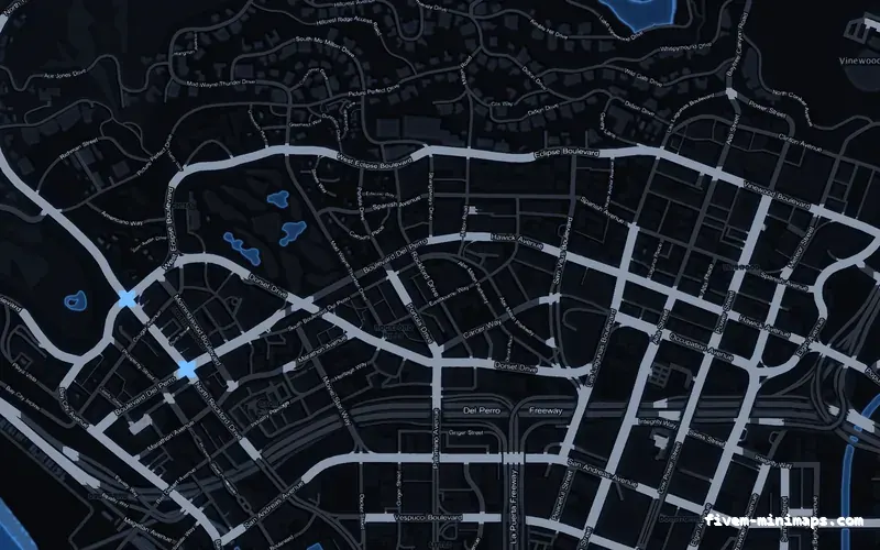Blue COBALT FiveM minimap for GTA V — without postal codes — showing Los Santos street detail