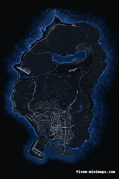 Blue COBALT FiveM minimap for GTA V — with postal codes — showing the whole San Andreas map