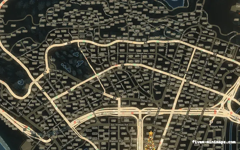 Christmas Gray WINTER GRAPHITE FiveM-compatible minimap for GTA 5 — google style — showing Los Santos street detail