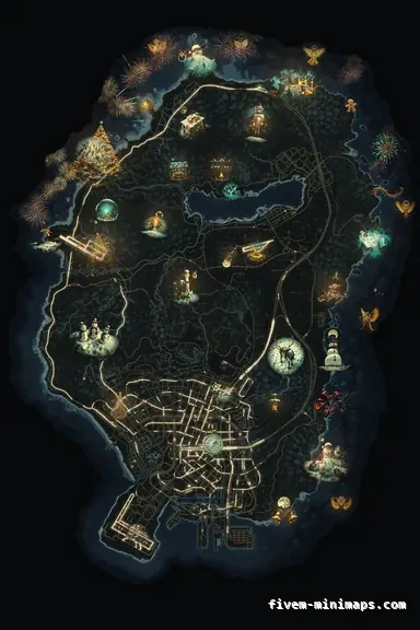 Christmas Gray WINTER GRAPHITE FiveM-compatible minimap for GTA 5 — without postal codes — showing the whole Los Santos and Blaine County map