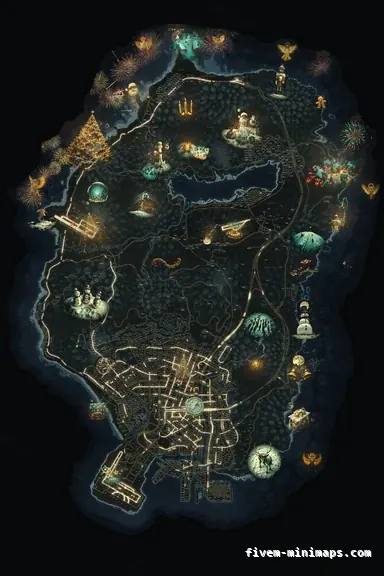 Christmas Gray WINTER GRAPHITE FiveM-compatible minimap for GTA 5 — with postal codes — showing the whole Los Santos and Blaine County map
