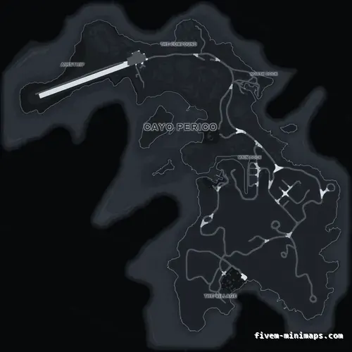 Gray GRAPHITE Cayo Perico FiveM-compatible minimap for GTA 5 — optional island add-on in the same palette, google style