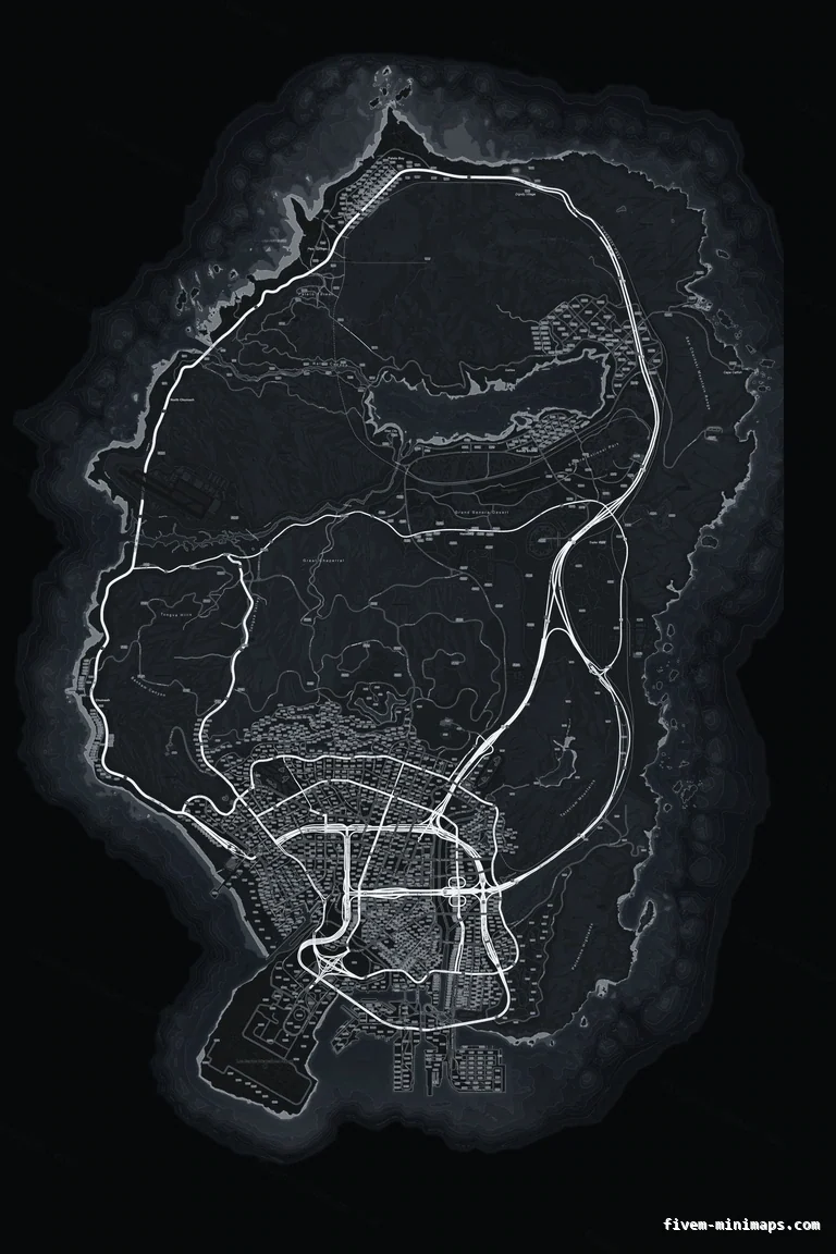 Gray GRAPHITE FiveM minimap for GTA V — google style — showing the whole San Andreas map