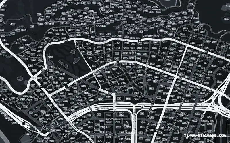 Gray GRAPHITE FiveM minimap for GTA V — google style — showing Los Santos street detail