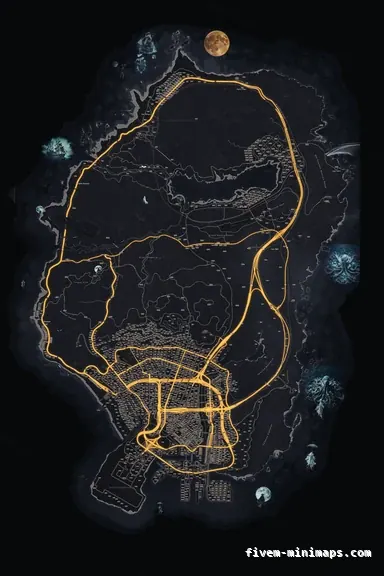 Halloween Gray HAUNTED GRAPHITE FiveM-compatible minimap for GTA 5 — google style — showing the whole Los Santos and Blaine County map