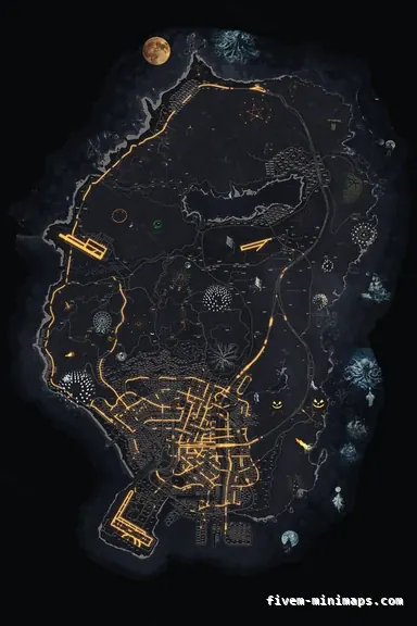 Halloween Gray HAUNTED GRAPHITE FiveM-compatible minimap for GTA 5 — with postal codes — showing the whole Los Santos and Blaine County map