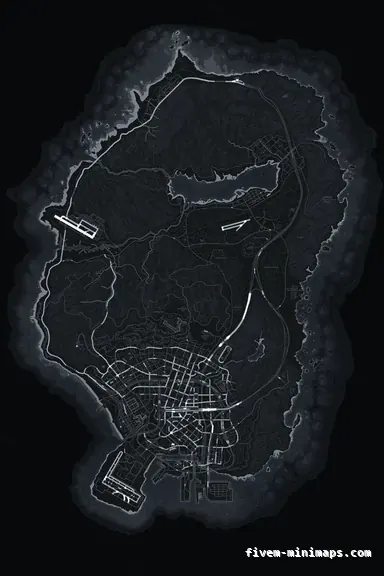 Gray GRAPHITE FiveM minimap for GTA V — without postal codes — showing the whole San Andreas map