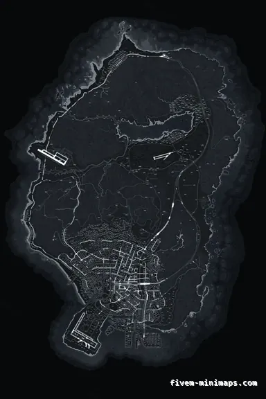 Gray GRAPHITE FiveM minimap for GTA V — with postal codes — showing the whole San Andreas map