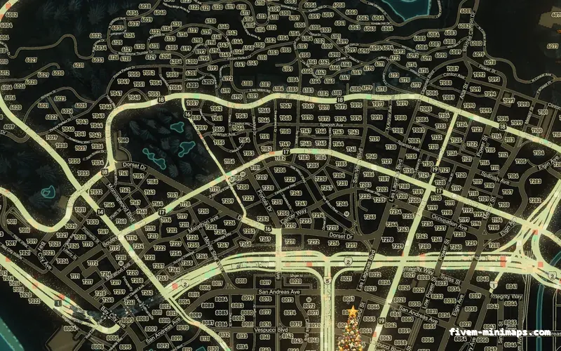 Christmas Green WINTER EMERALD FiveM-compatible minimap for GTA 5 — google style — showing Los Santos street detail
