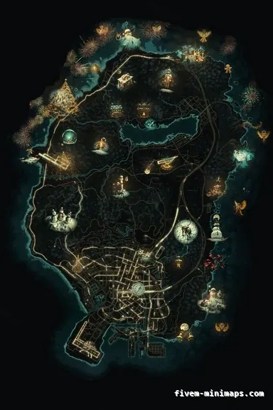 Christmas Green WINTER EMERALD FiveM-compatible minimap for GTA 5 — without postal codes — showing the whole Los Santos and Blaine County map