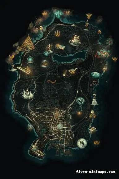 Christmas Green WINTER EMERALD FiveM-compatible minimap for GTA 5 — with postal codes — showing the whole Los Santos and Blaine County map
