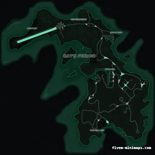 Green EMERALD Cayo Perico FiveM-compatible minimap for GTA 5 — optional island add-on in the same palette, google style
