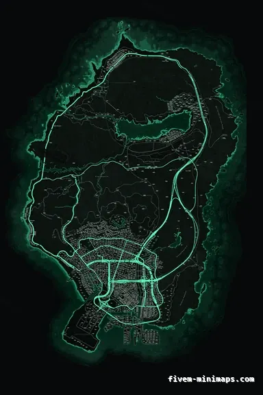 Green EMERALD FiveM minimap for GTA V — google style — showing the whole San Andreas map