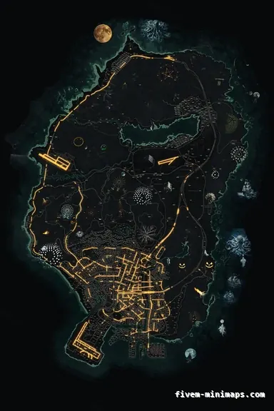 Halloween Green HAUNTED EMERALD FiveM-compatible minimap for GTA 5 — with postal codes — showing the whole Los Santos and Blaine County map