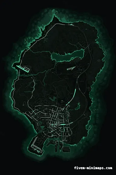 Green EMERALD FiveM minimap for GTA V — without postal codes — showing the whole San Andreas map