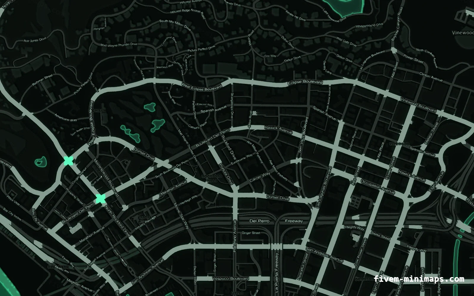 Green minimap on the without postal codes base map
