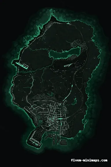 Green EMERALD FiveM minimap for GTA V — with postal codes — showing the whole San Andreas map