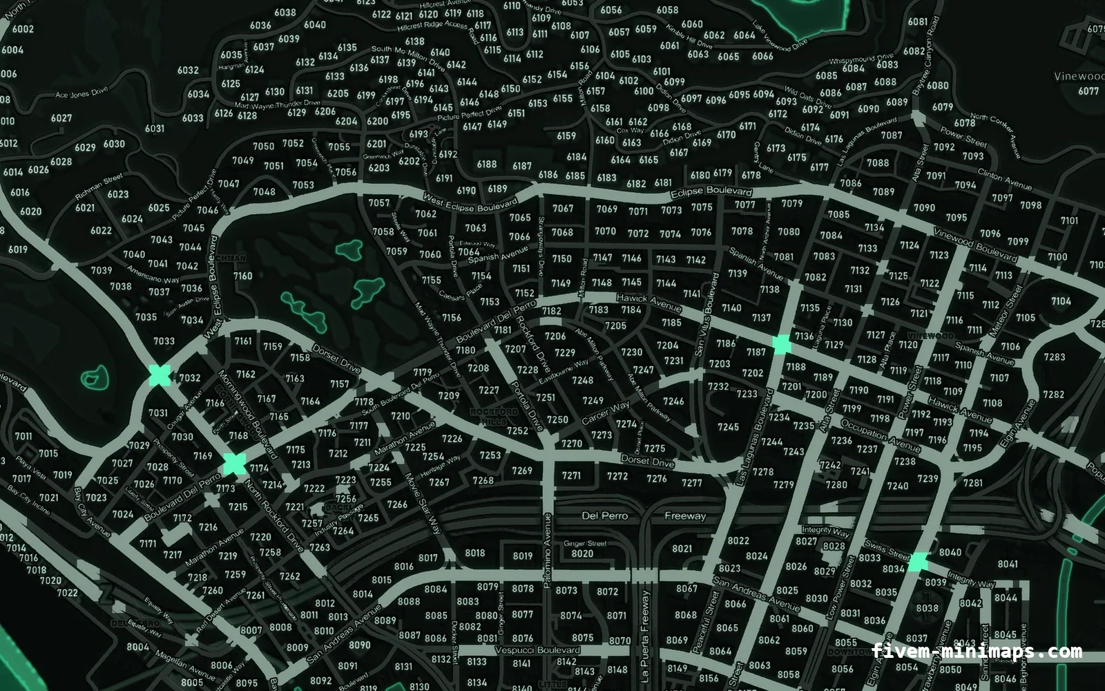 Green minimap on the with postal codes base map
