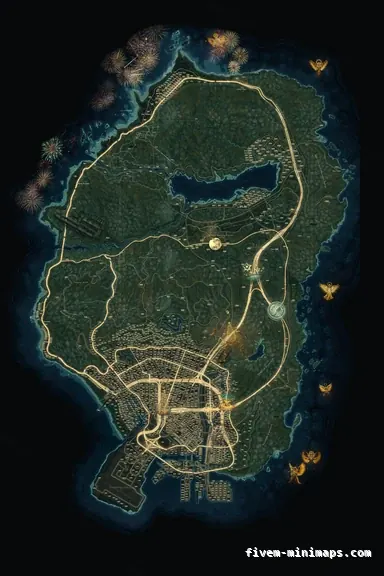 Christmas Mixed dark WINTER TOPO NIGHT FiveM-compatible minimap for GTA 5 — google style — showing the whole Los Santos and Blaine County map