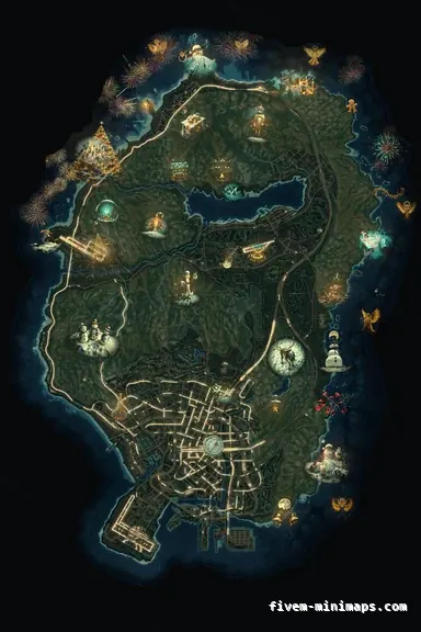 Christmas Mixed dark WINTER TOPO NIGHT FiveM-compatible minimap for GTA 5 — without postal codes — showing the whole Los Santos and Blaine County map