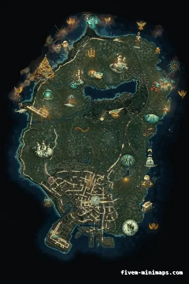Christmas Mixed dark WINTER TOPO NIGHT FiveM-compatible minimap for GTA 5 — with postal codes — showing the whole Los Santos and Blaine County map