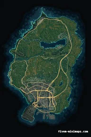 Mixed dark TOPO NIGHT FiveM minimap for GTA V — google style — showing the whole San Andreas map
