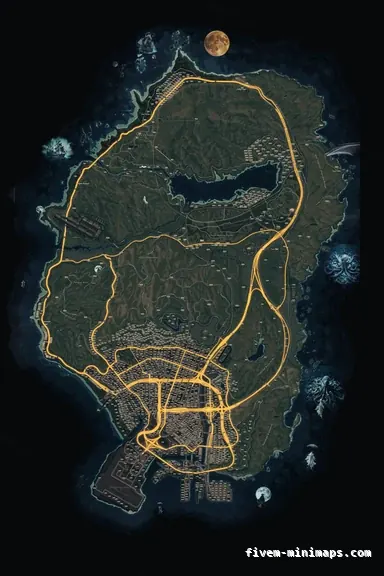 Halloween Mixed dark HAUNTED TOPO NIGHT FiveM-compatible minimap for GTA 5 — google style — showing the whole Los Santos and Blaine County map