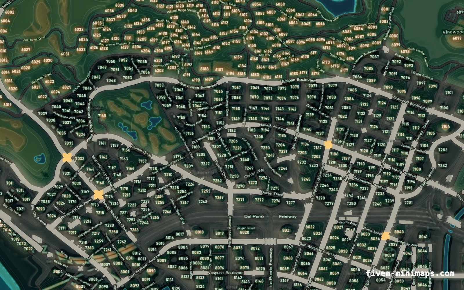 Mixed dark minimap on the with postal codes base map