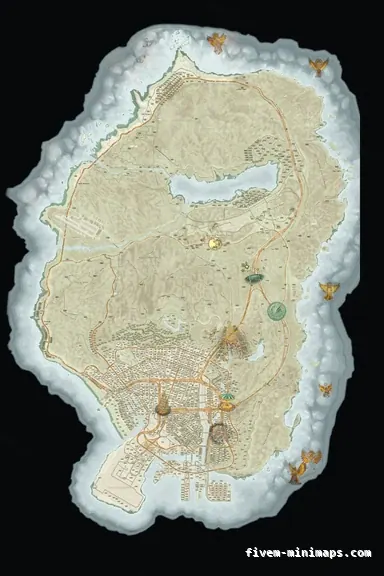 Christmas Mixed light WINTER TOPO DAY FiveM-compatible minimap for GTA 5 — google style — showing the whole Los Santos and Blaine County map