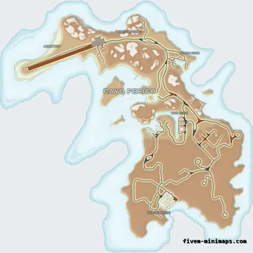 Mixed light TOPO DAY Cayo Perico FiveM-compatible minimap for GTA 5 — optional island add-on in the same palette, google style