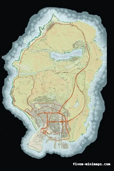 Mixed light TOPO DAY FiveM minimap for GTA V — google style — showing the whole San Andreas map