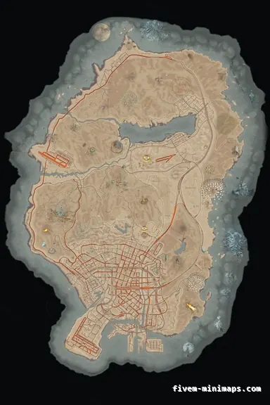 Halloween Mixed light HAUNTED TOPO DAY FiveM-compatible minimap for GTA 5 — without postal codes — showing the whole Los Santos and Blaine County map
