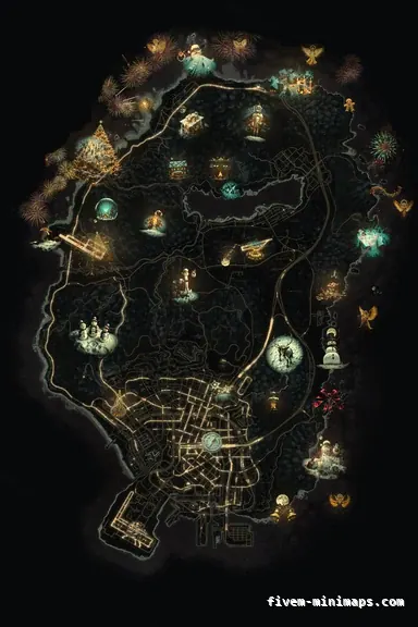 Christmas Orange WINTER EMBER FiveM-compatible minimap for GTA 5 — without postal codes — showing the whole Los Santos and Blaine County map